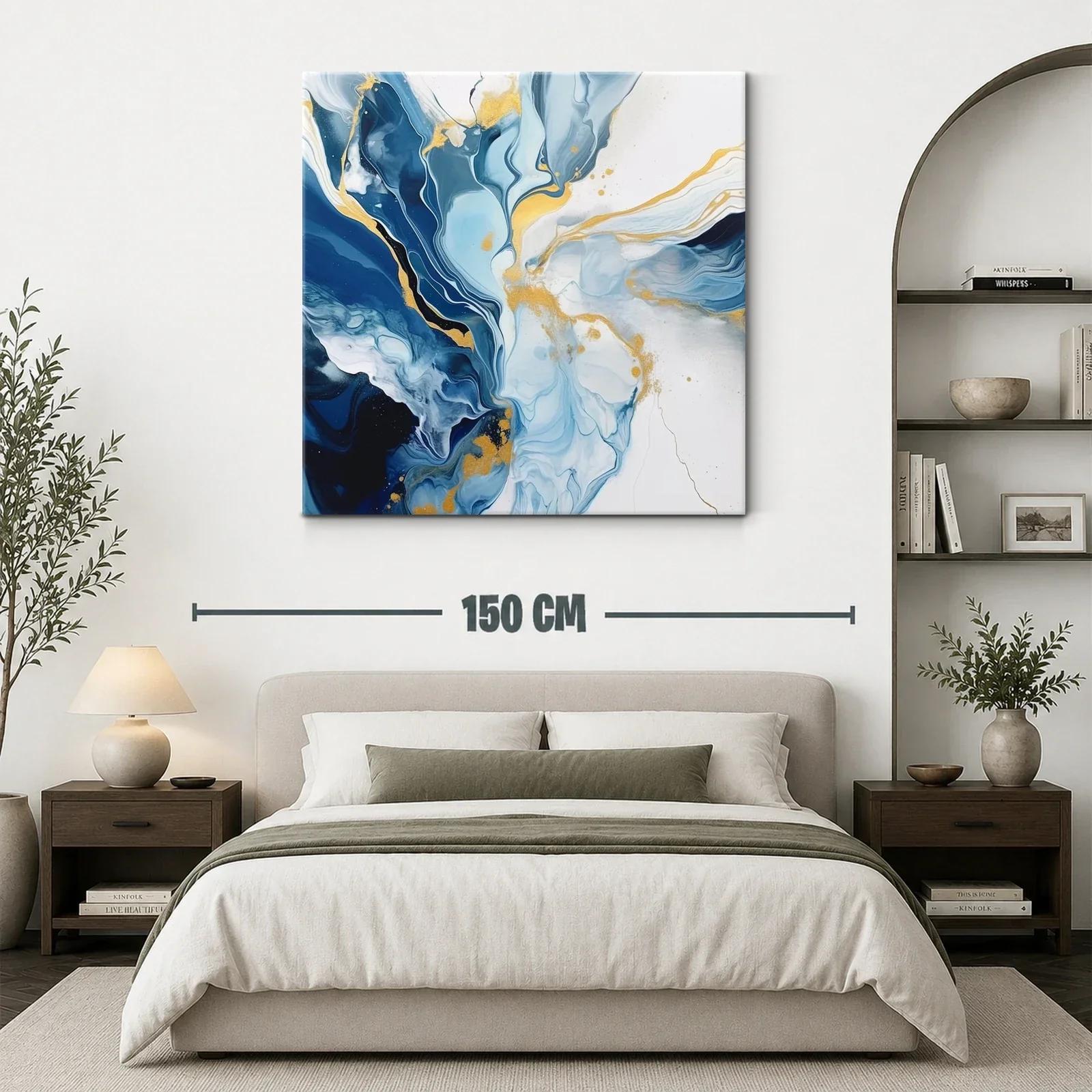 Cuadro abstracto con tonos azules y dorados elegantes — miniatura 3