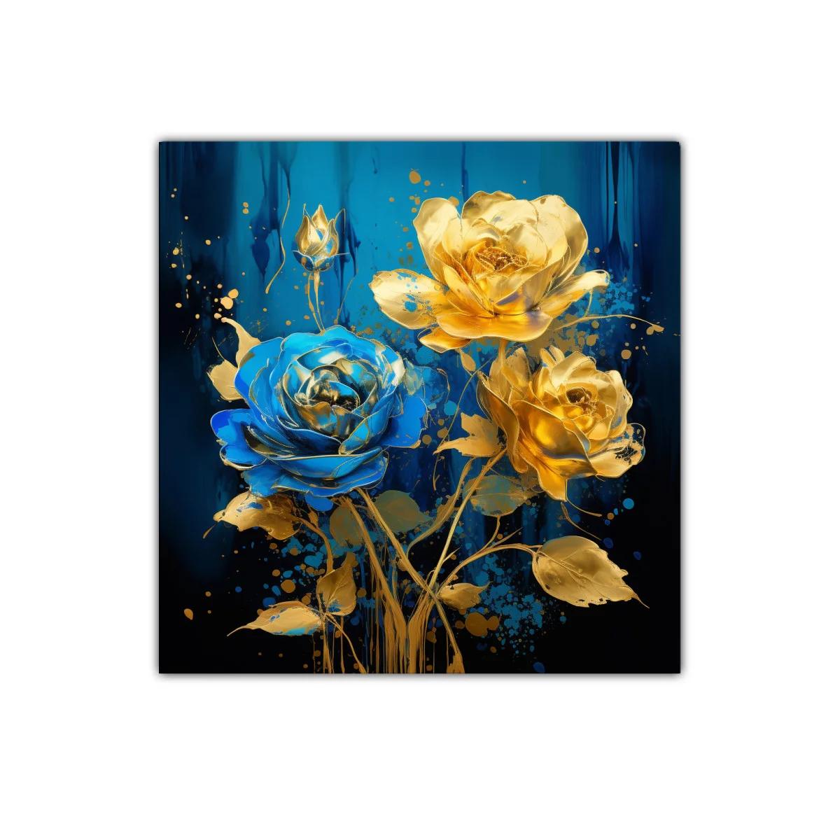 Ramo de rosas doradas y azul eléctrico vibrante