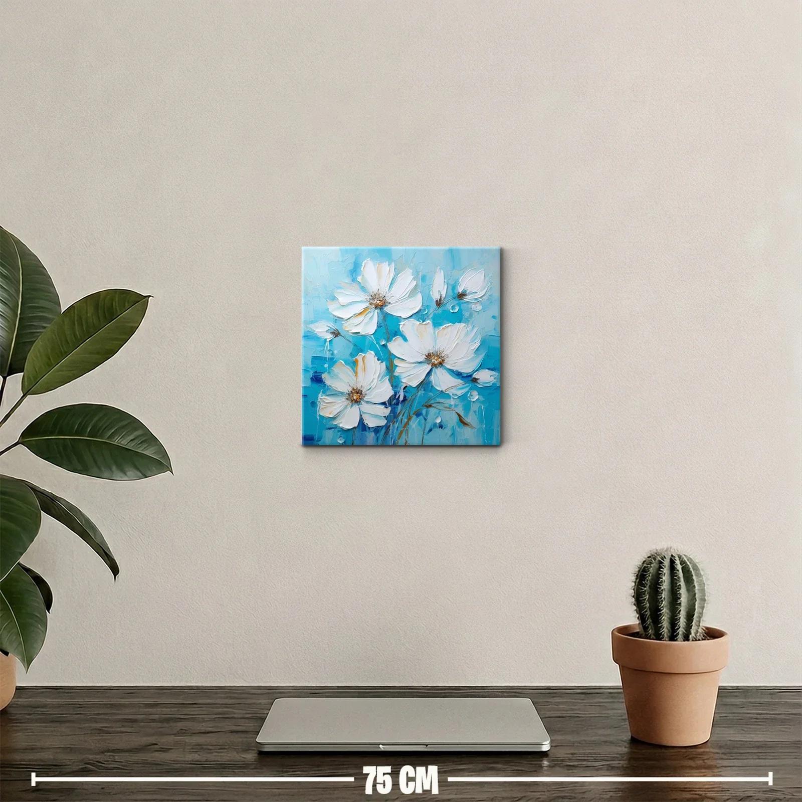 Cuadro decorativo de flores blancas sobre fondo azul — miniatura 2