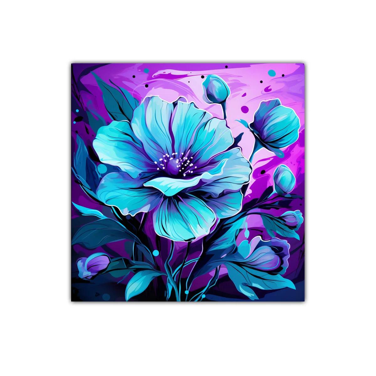 Flor azul vibrante con fondo púrpura intenso — imagen principal