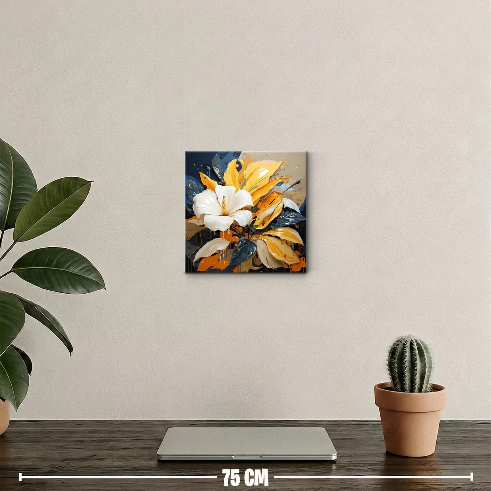 Flor luminosa con hojas vibrantes en tonos dorados y azul oscuro — miniatura 2