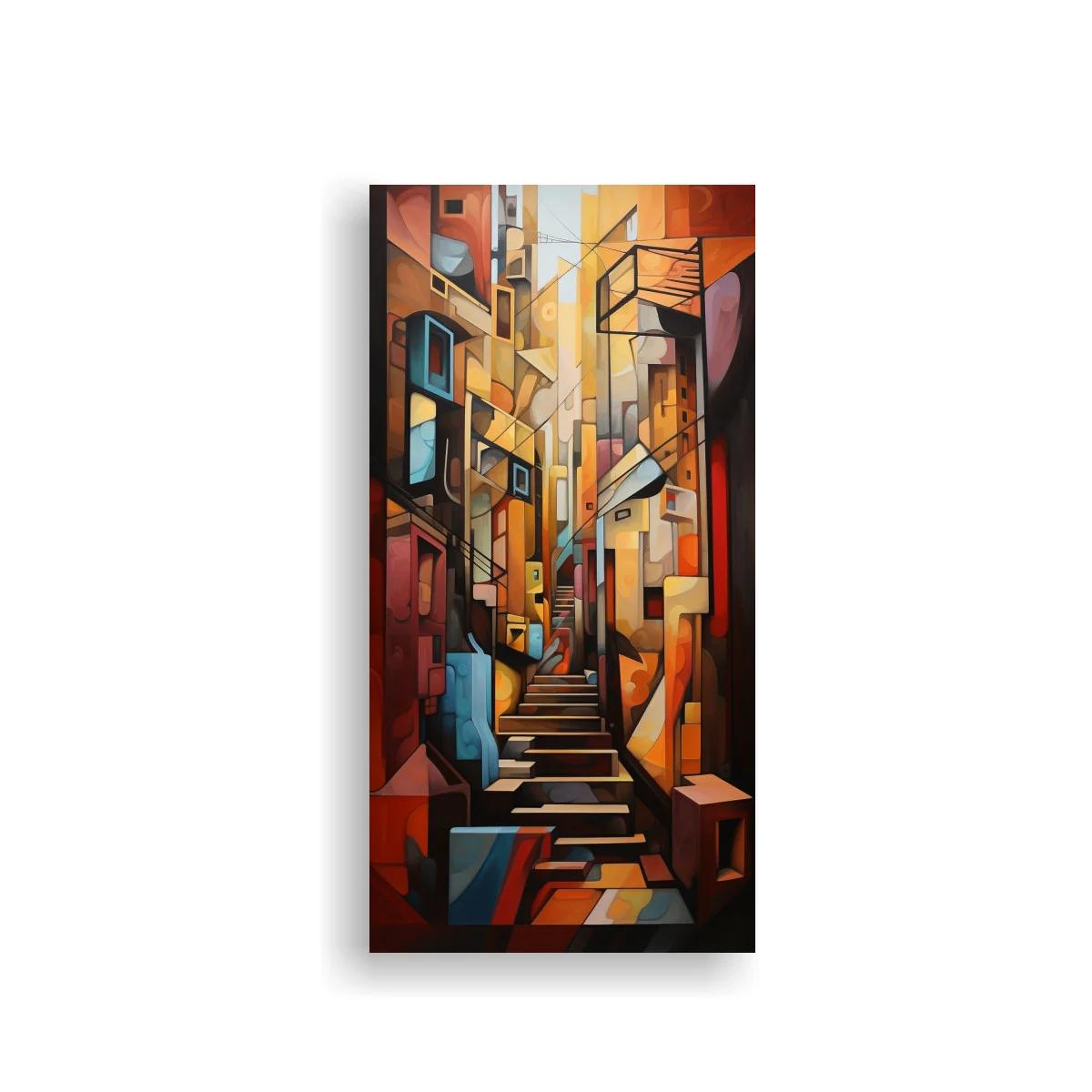 Cuadro callejón urbano con escalera geométrica — imagen principal