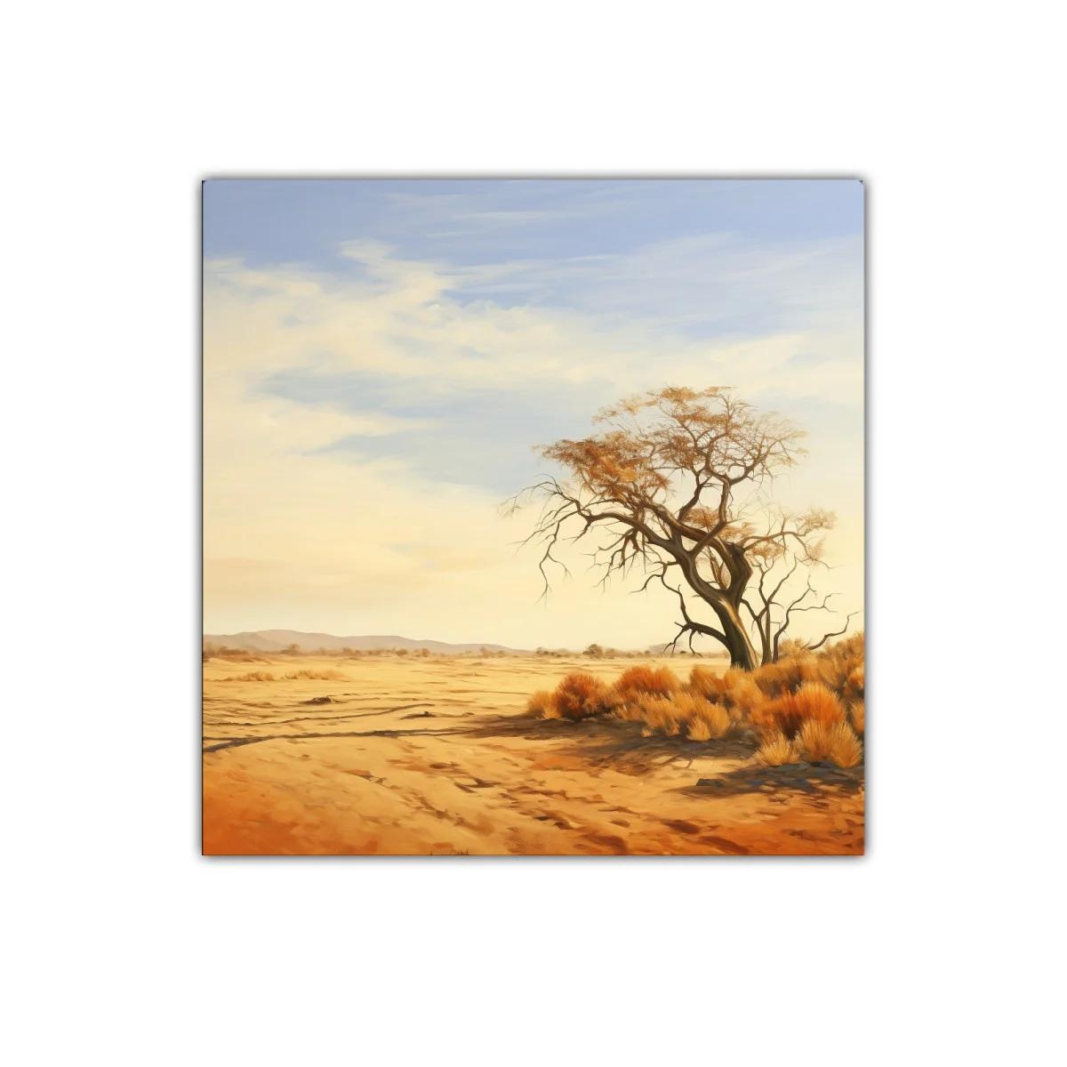 Paisaje sereno con árbol solitario en tonos cálidos