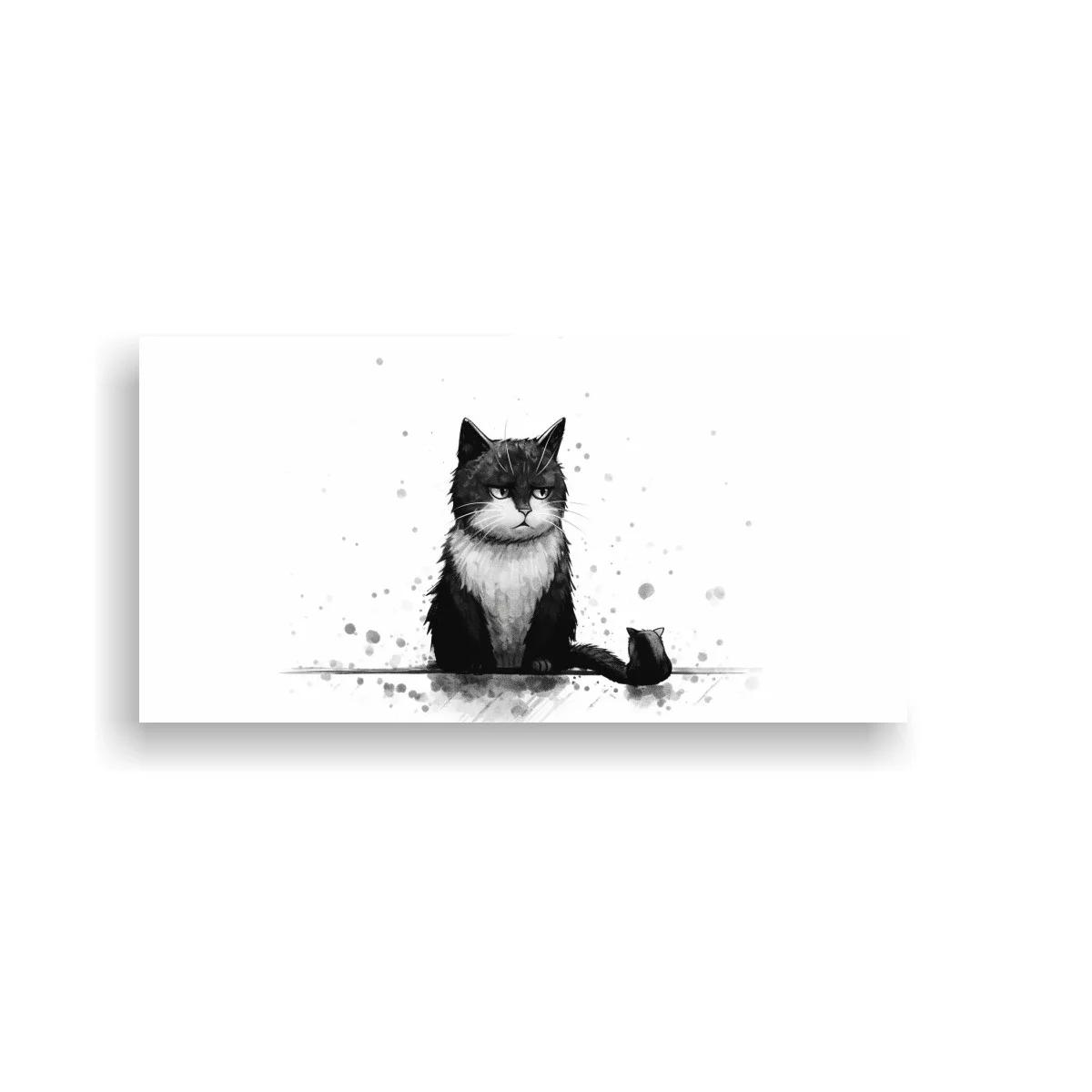 Cuadro gato blanco y negro sentado con tratamiento minimalista — imagen principal