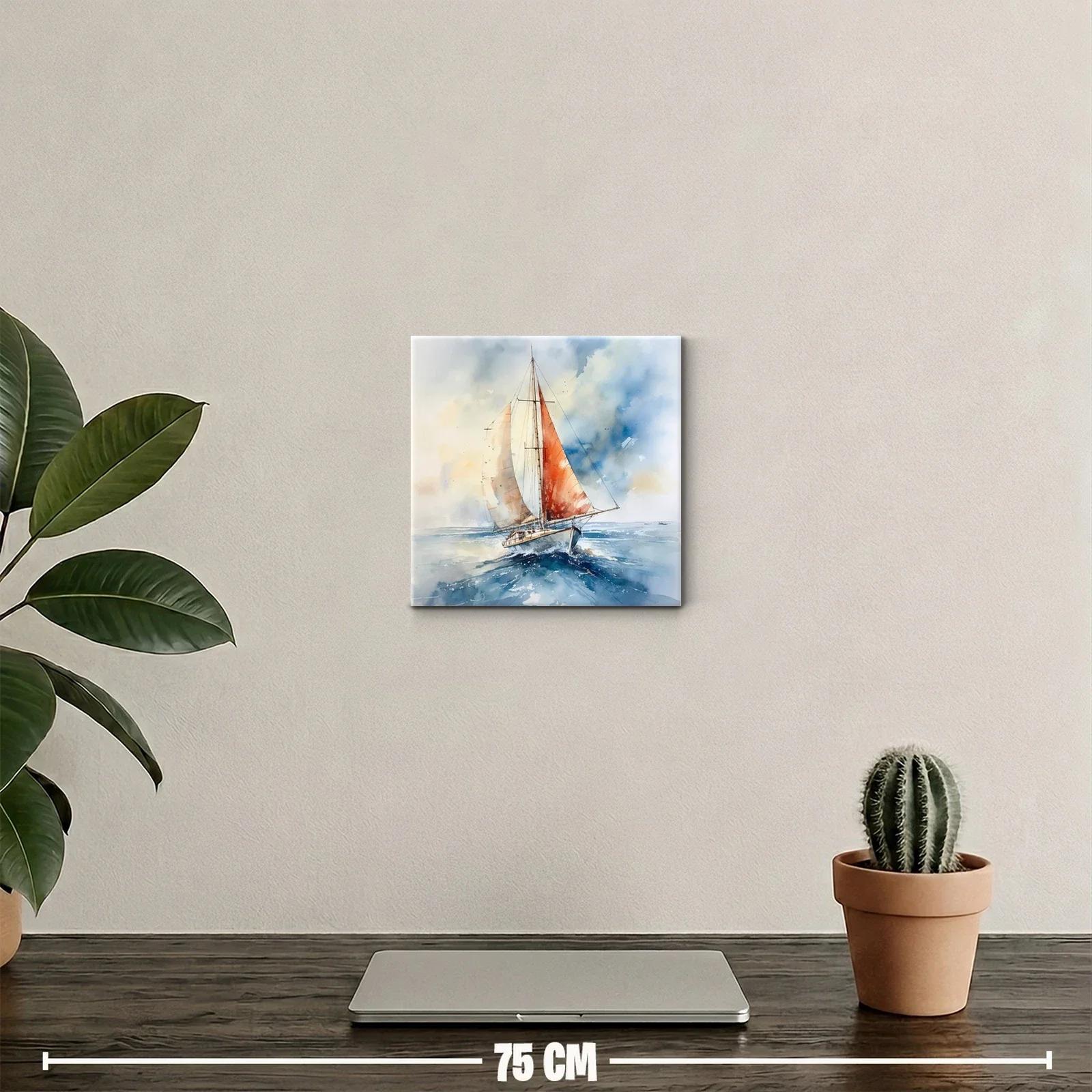 Velero navegando con velas color terracota en mar abierto — miniatura 2