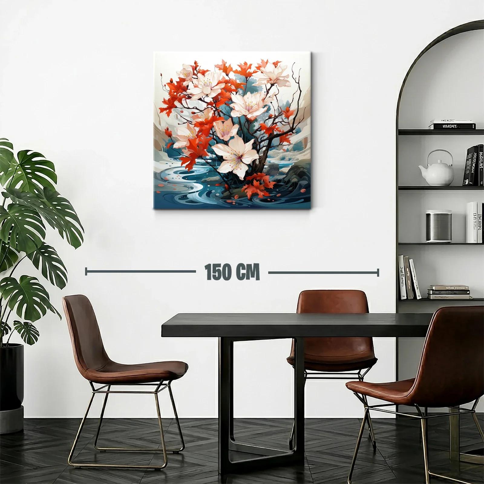 Flores blancas y hojas otoñales sobre fondo fluvial — miniatura 2