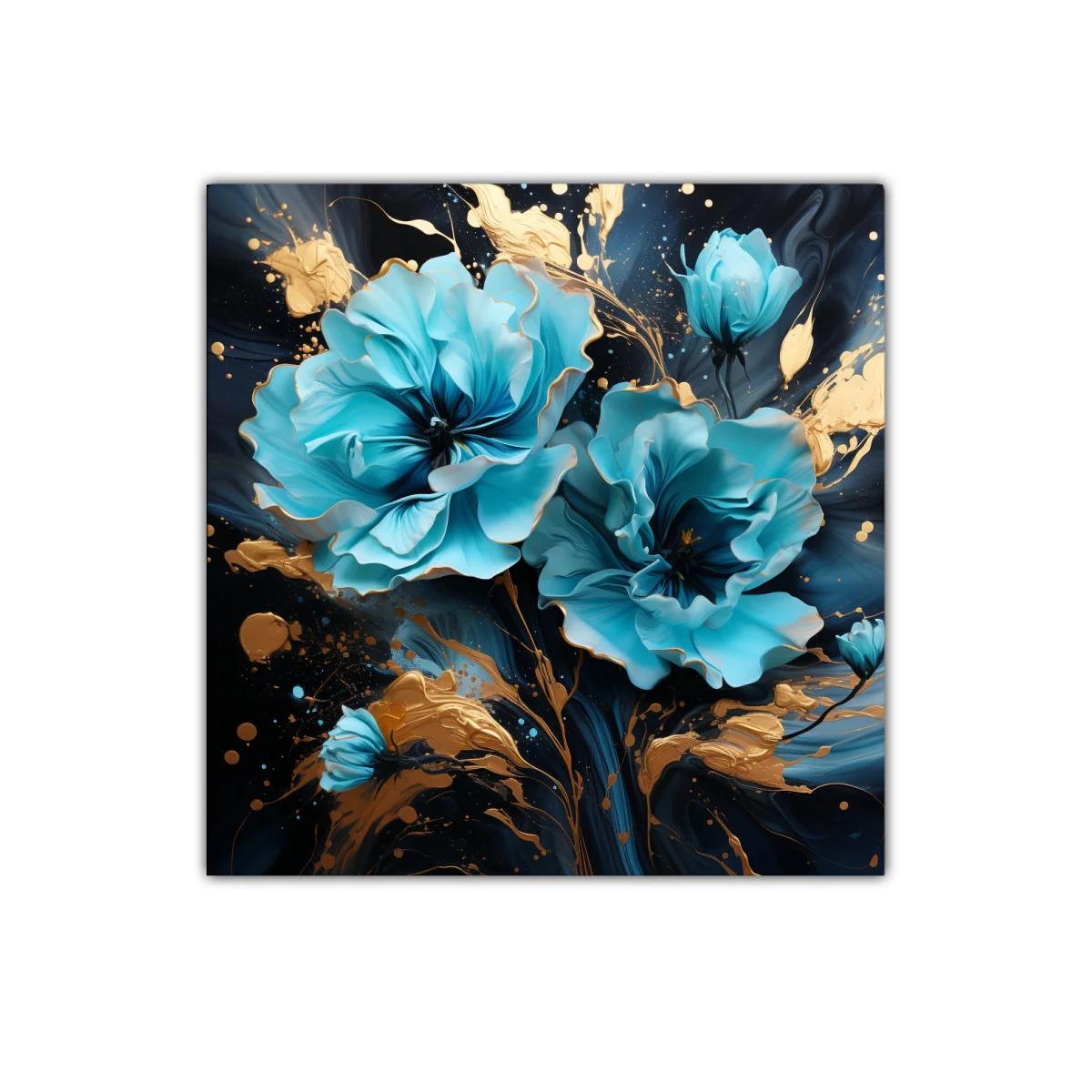 Elegancia floral en tonos azul y dorado vibrante — imagen principal