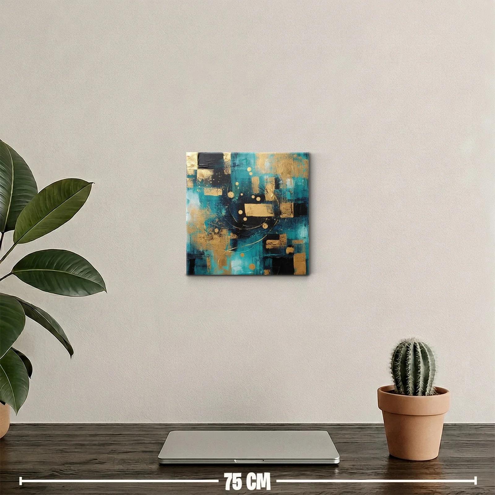 Cuadro abstracto con tonos azul turquesa y dorado — miniatura 2