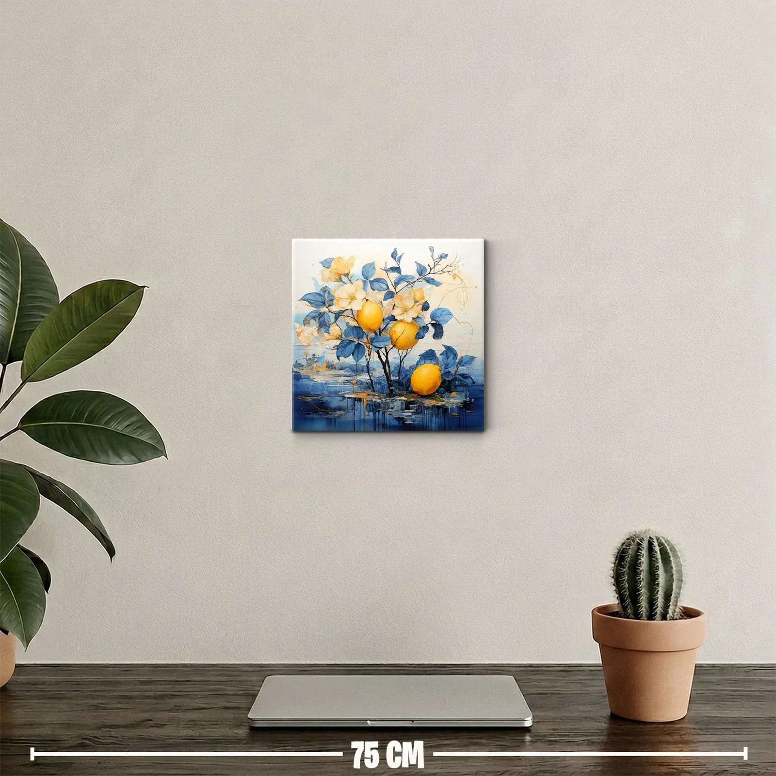 Cuadro decorativo con limones y flores en tonos azul y amarillo — miniatura 2