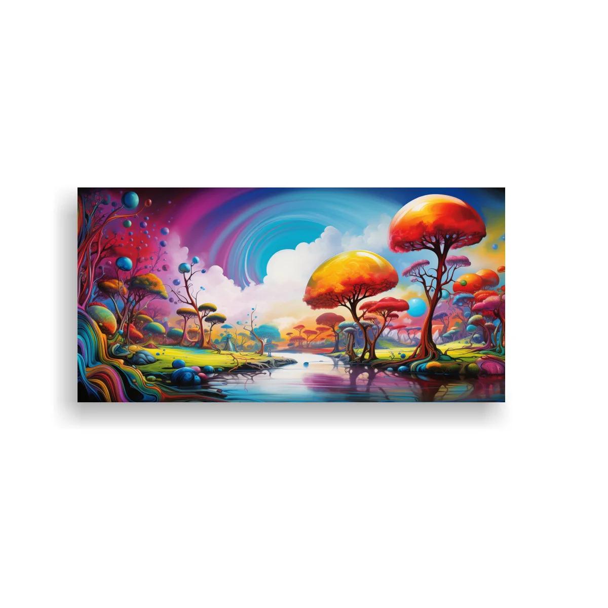 Cuadro paisaje fantástico con árboles de copa redonda