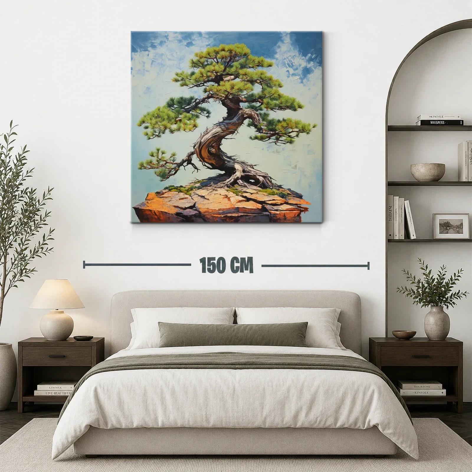 Cuadro con árbol bonsái en roca sobre fondo azul claro — miniatura 3
