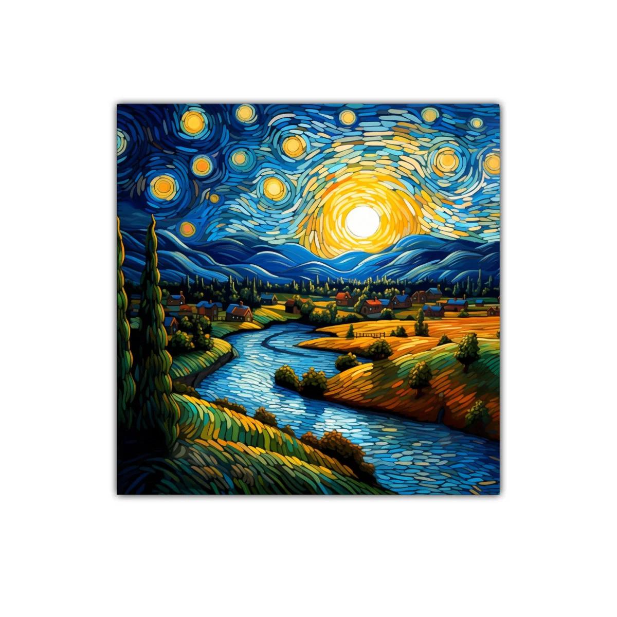 Paisaje nocturno vibrante con río y cielo estrellado — imagen principal