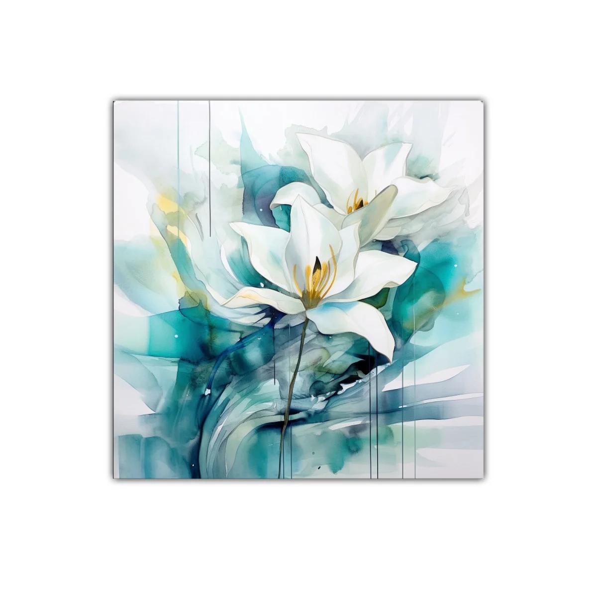 Cuadro decorativo con elegante flor blanca y tonos azules — imagen principal