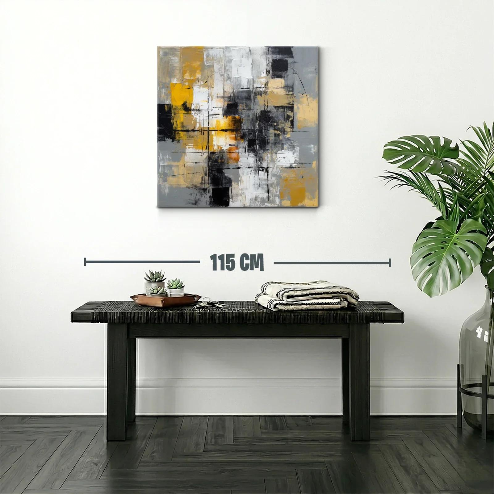 Cuadro abstracto con tonos dorados y acentos en negro y gris — miniatura 2