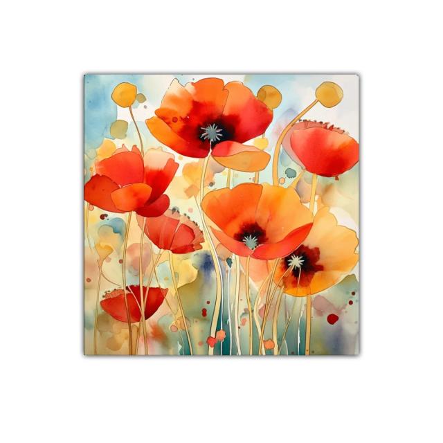 Cuadro decorativo con amapolas rojas y tonos acuarelados