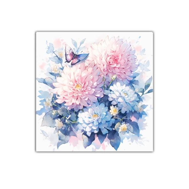 Cuadro decorativo con delicadas flores y mariposa en tonos pastel