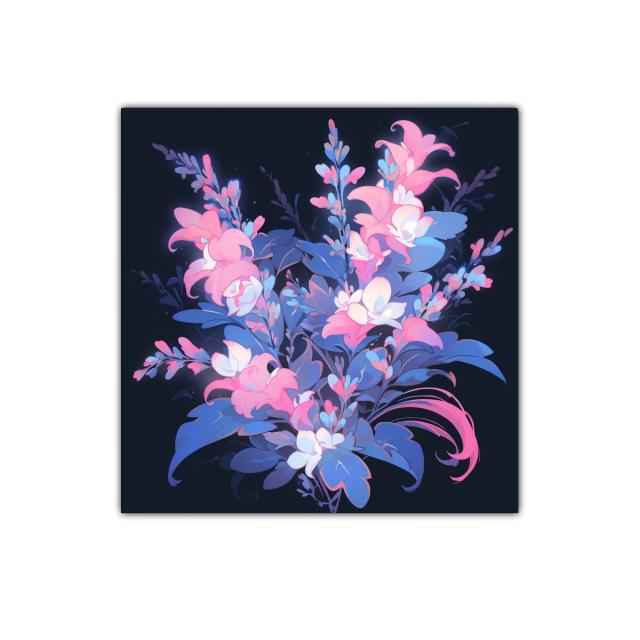 Cuadro decorativo con ramo floral en tonos azules y rosas