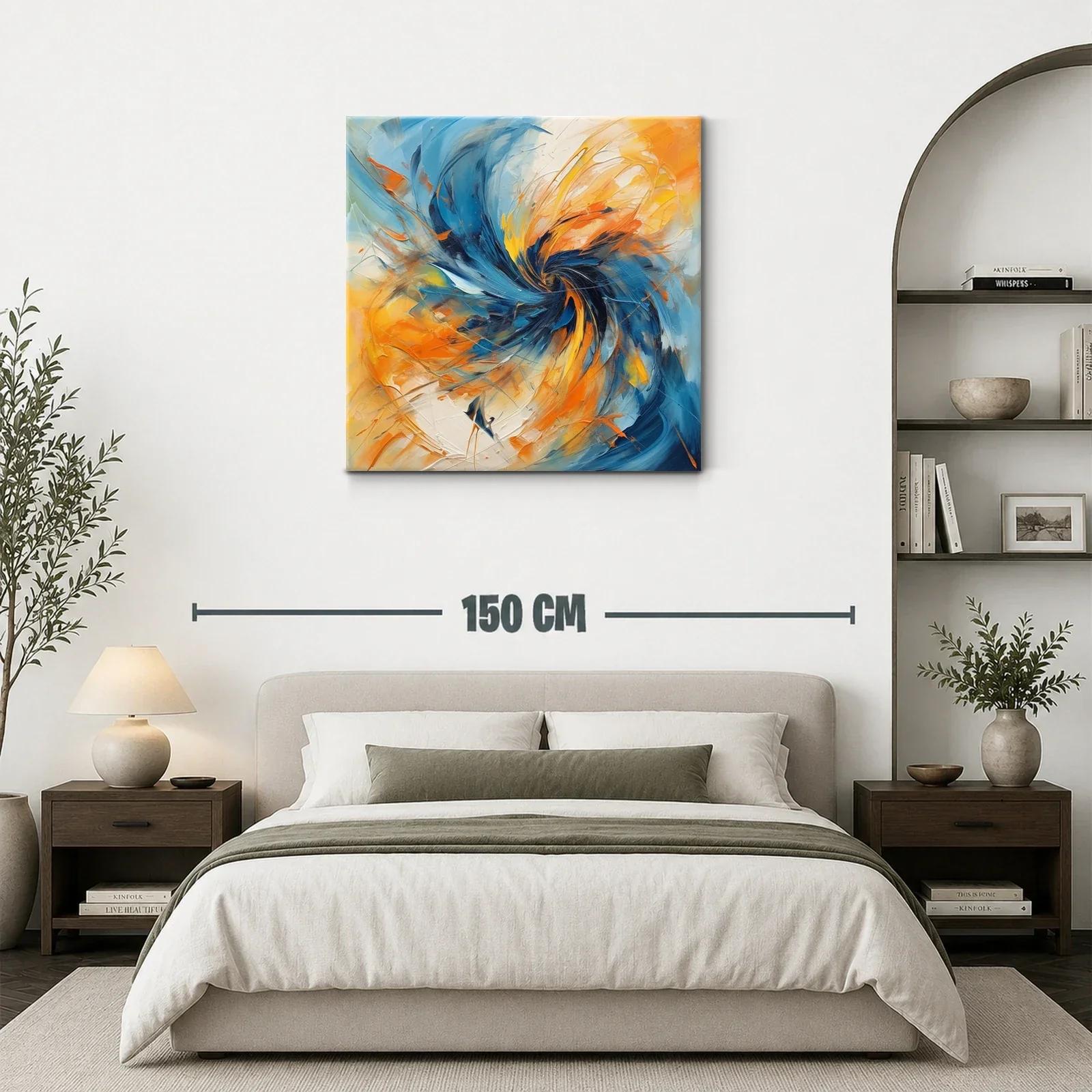Cuadro abstracto con remolino en tonos azules y naranjas — miniatura 3