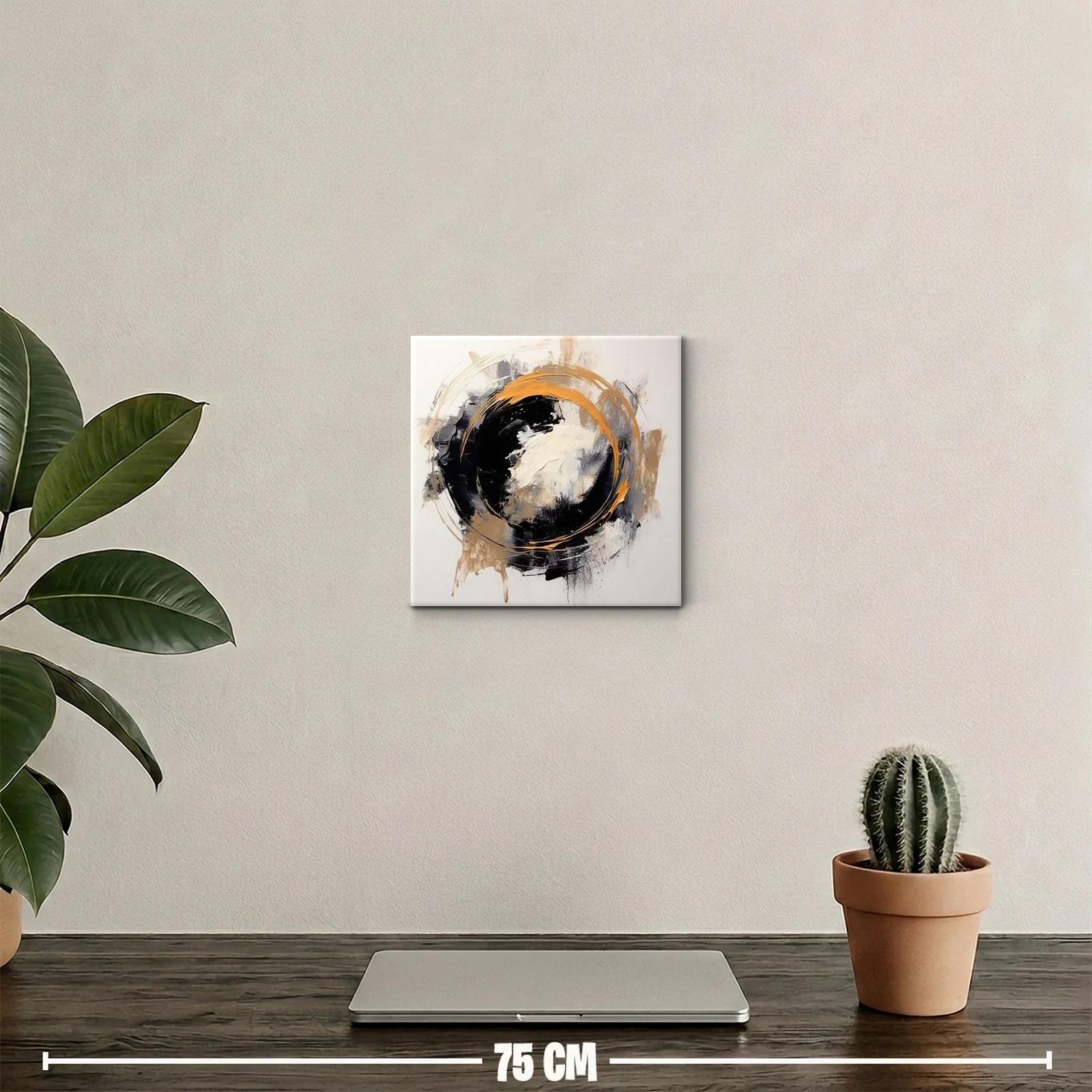 Cuadro abstracto con círculo dinámico en tonos tierra y negro — miniatura 2