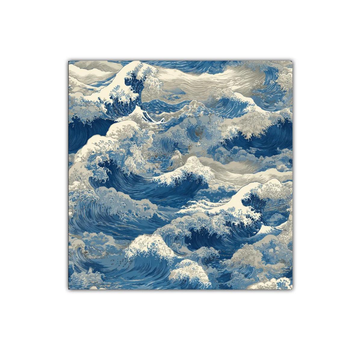 Cuadro decorativo con oleaje dinámico en tonos azules