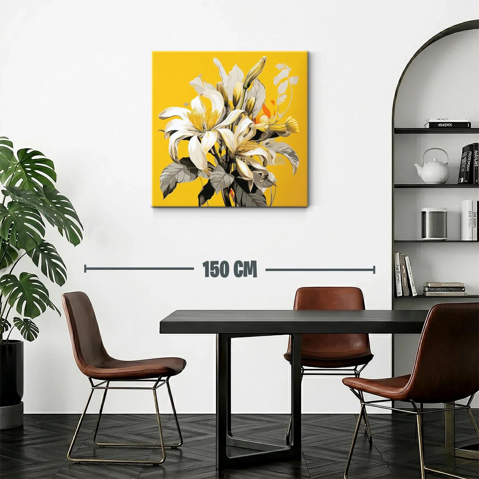 Cuadro floral con lirios blancos sobre fondo amarillo vibrante — miniatura 2