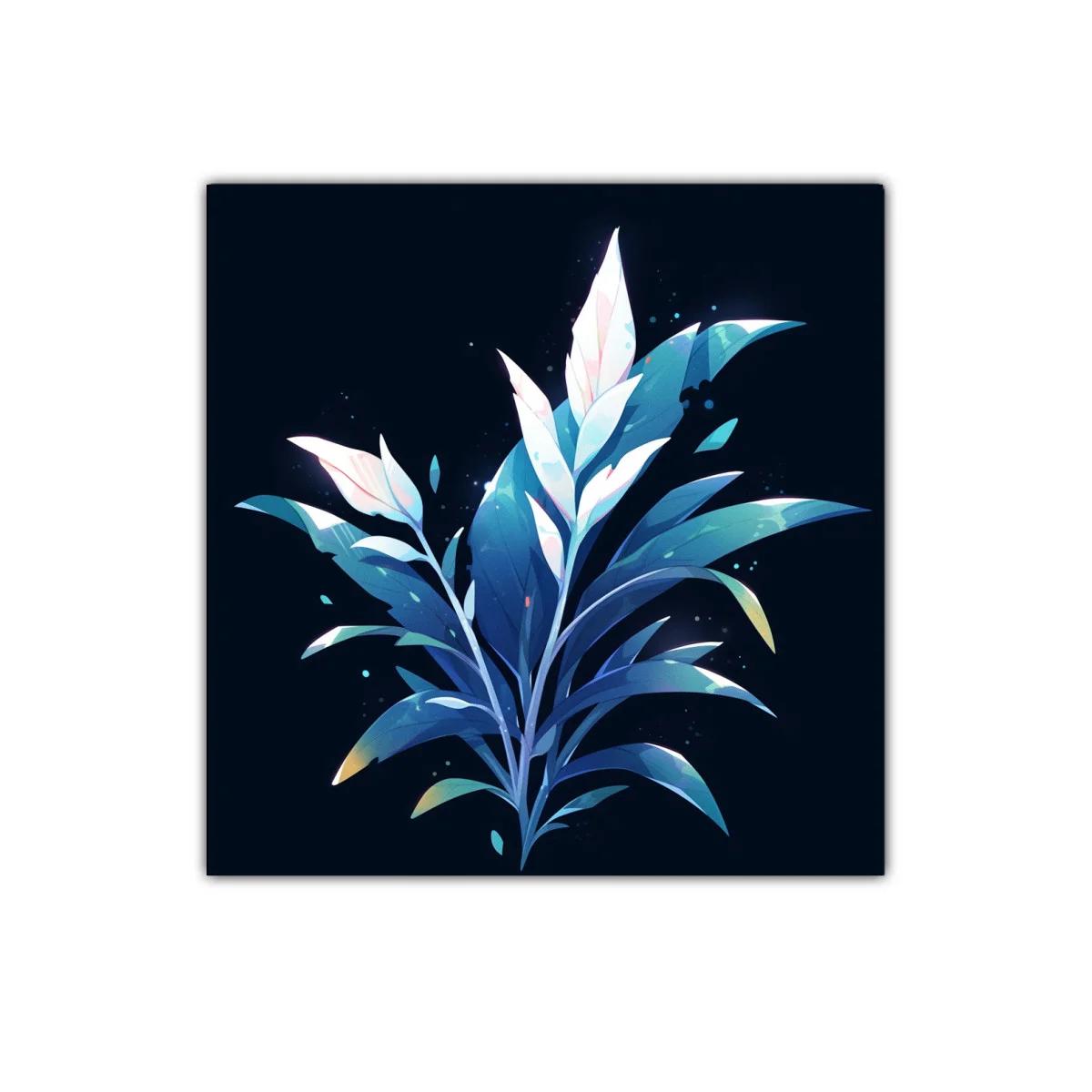 Plantas estilizadas en tonos azules y blancos sobre fondo oscuro — imagen principal