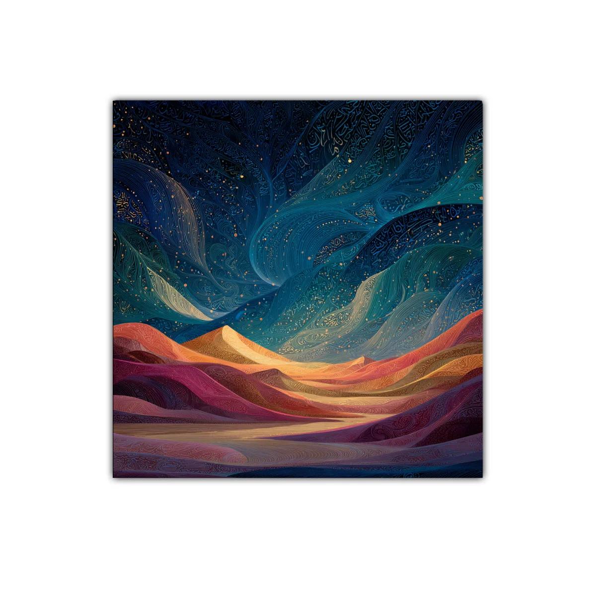Paisaje onírico con montañas y cielo estrellado vibrante — imagen principal