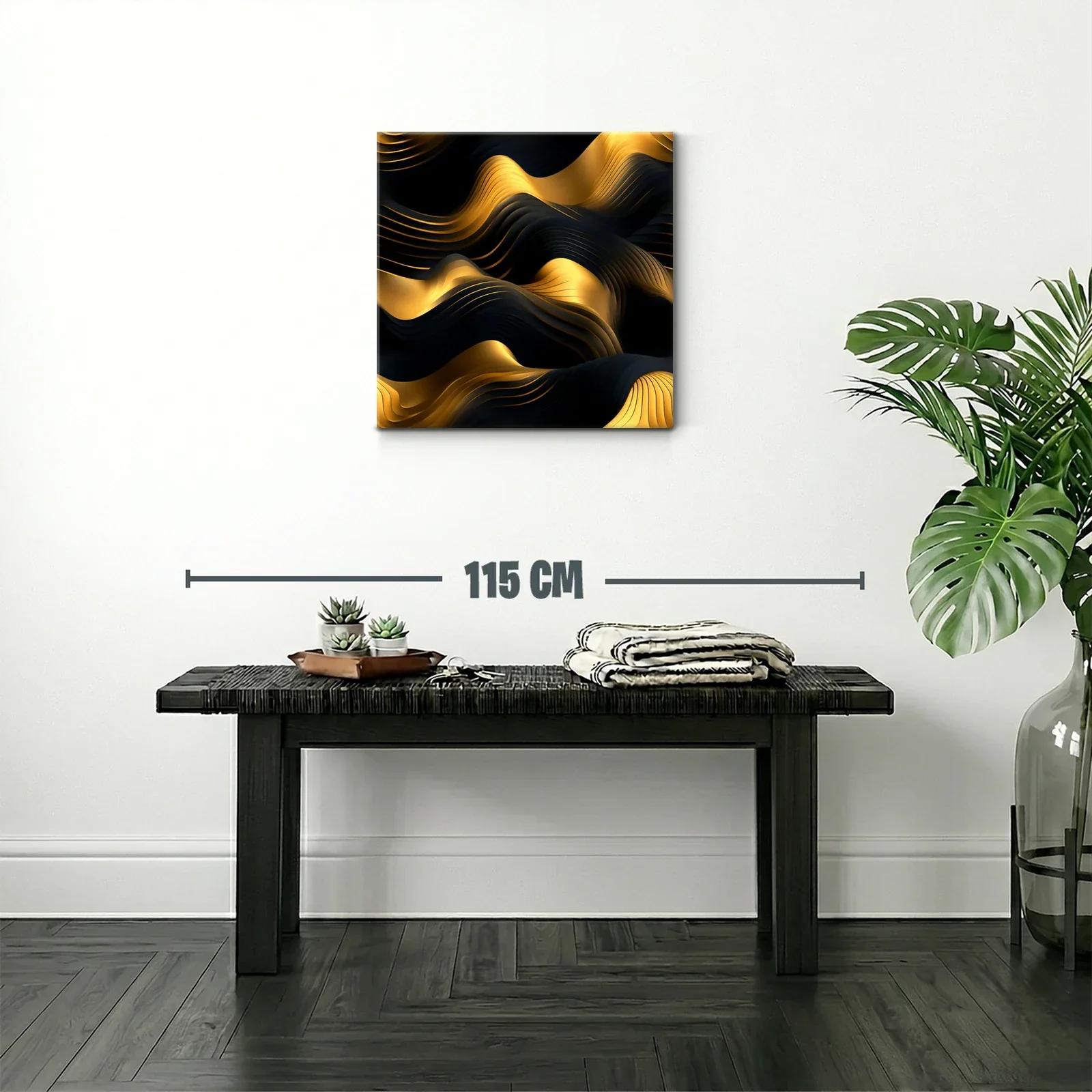 Composición abstracta en tonos dorados y negros con texturas onduladas — miniatura 2