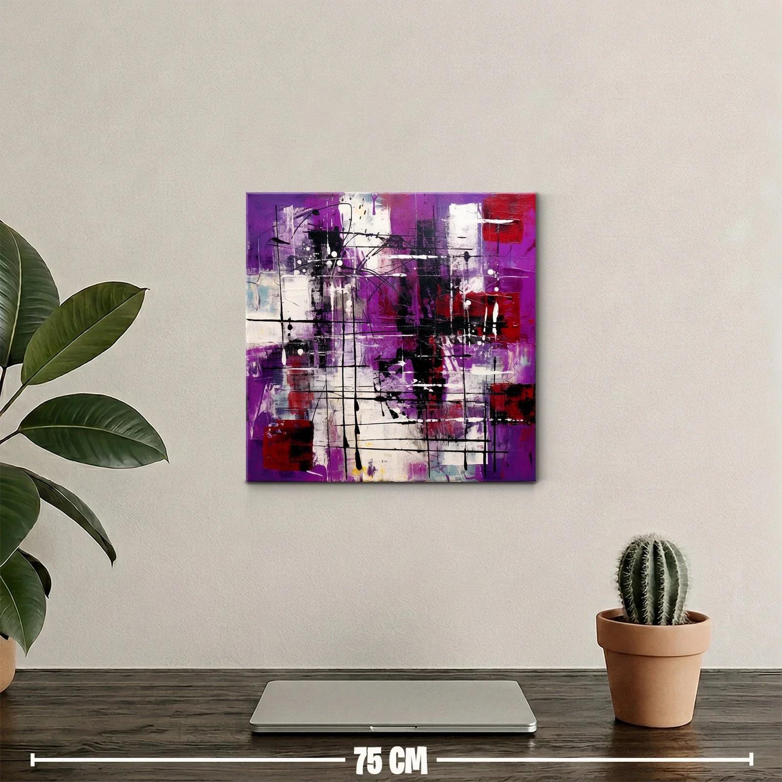 Cuadro abstracto contemporáneo con tonos púrpura y rojo — miniatura 2