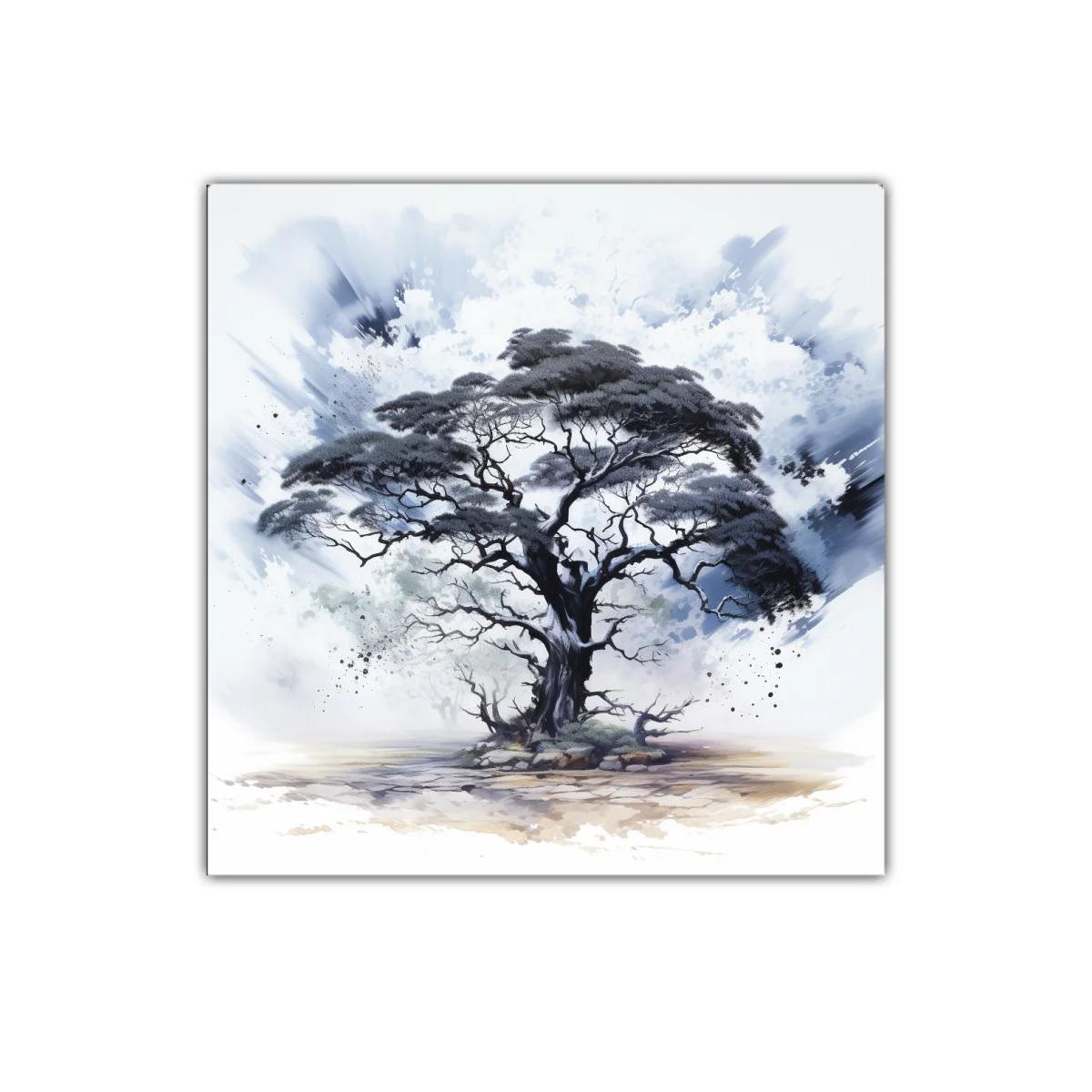 Árbol solitario con tonos grises y azulados en paisaje etéreo — imagen principal