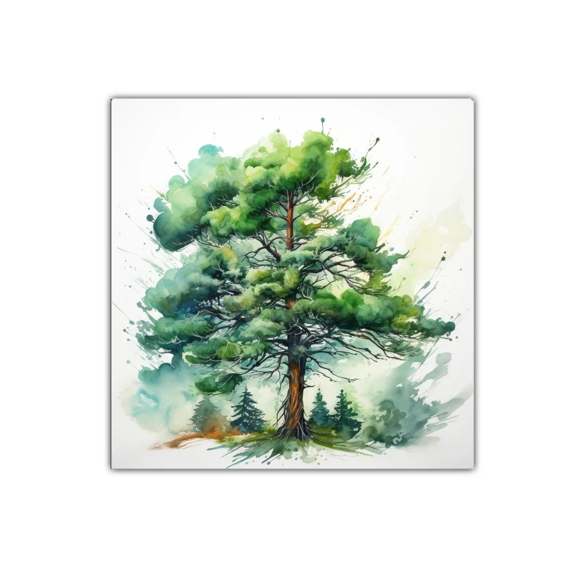 Elegante cuadro con árbol frondoso en tonos verdes vivos — miniatura 1