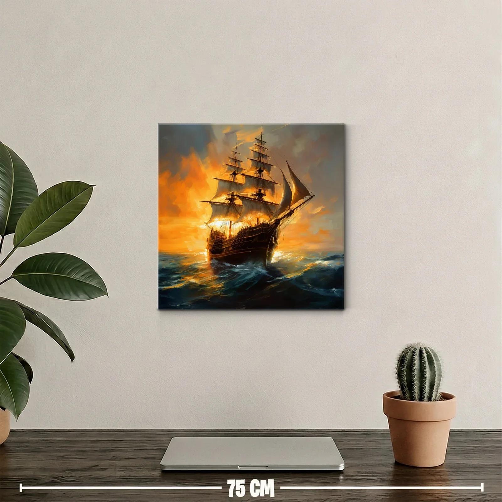 Imponente barco de vela en mar agitado al atardecer — miniatura 2