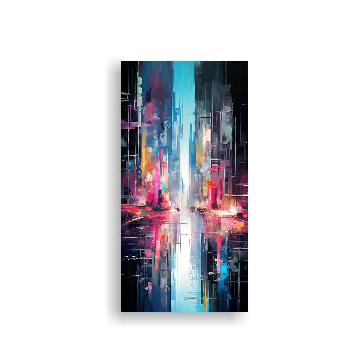 Cuadro ciudad abstracta con reflejos de neón