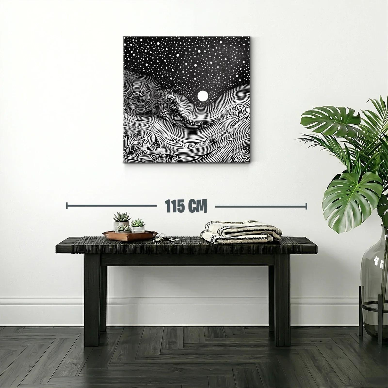 Paisaje onírico en blanco y negro con luna brillante — miniatura 2