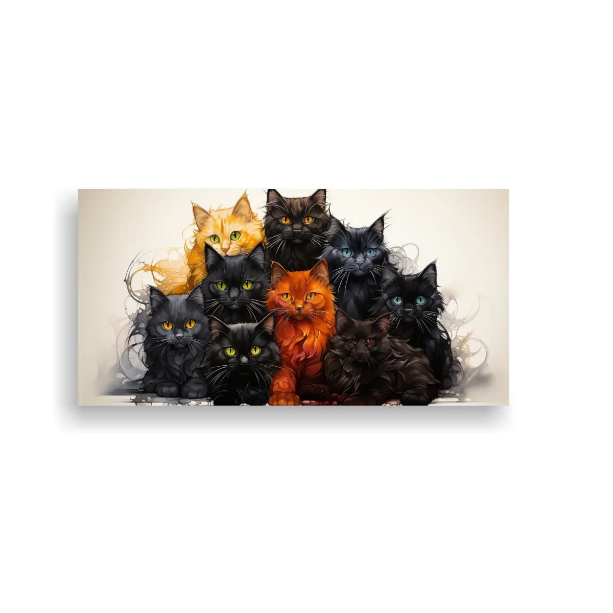 Cuadro grupo de gatos con trazo ahumado