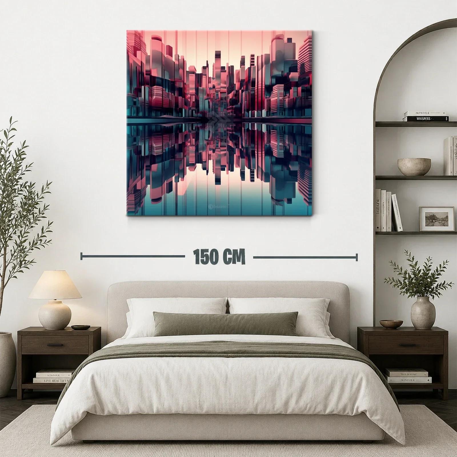 Ciudad futurista reflejada en tonos rosa y azul oscuro — miniatura 3