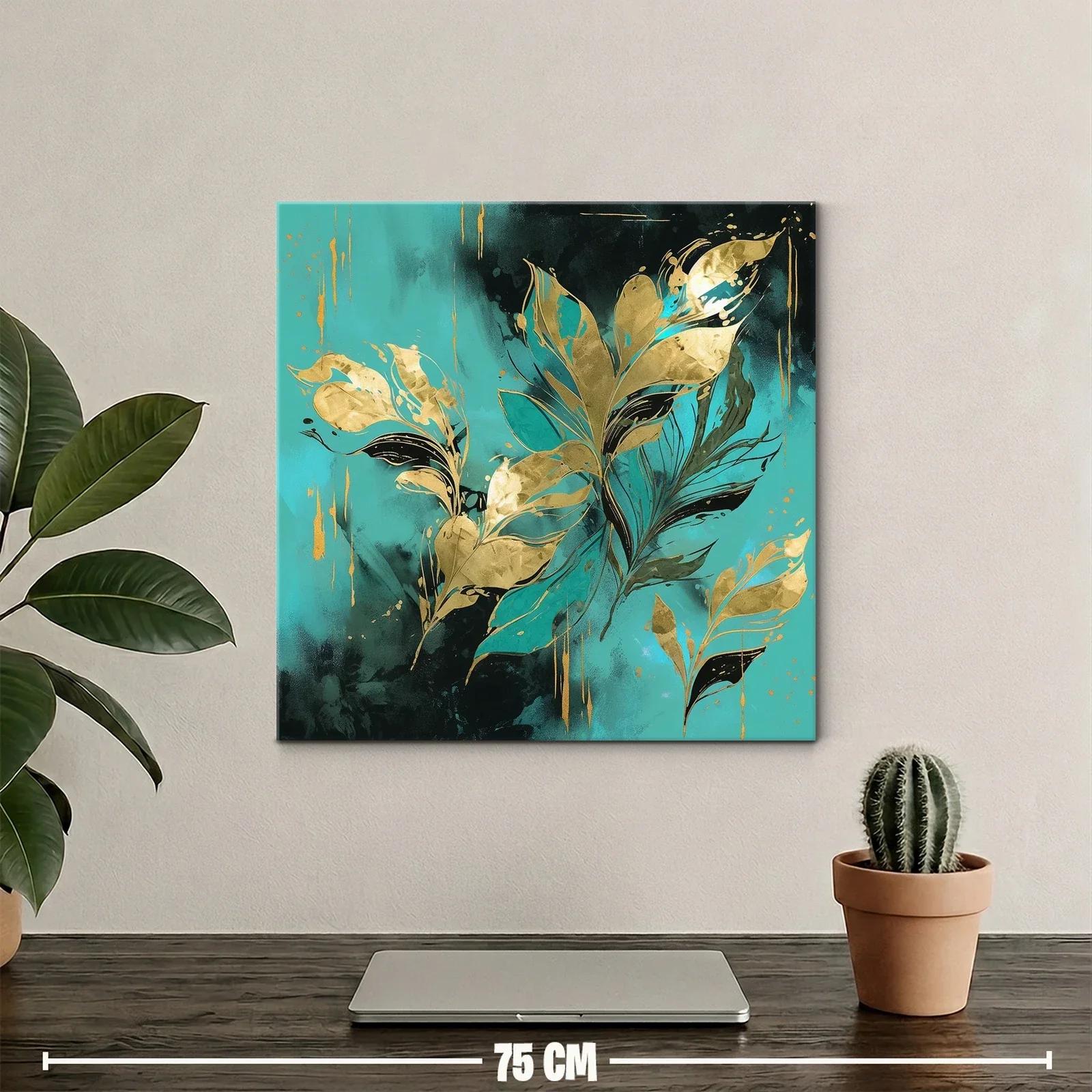 Elegancia botánica en tonos dorados y turquesa vibrante — miniatura 2