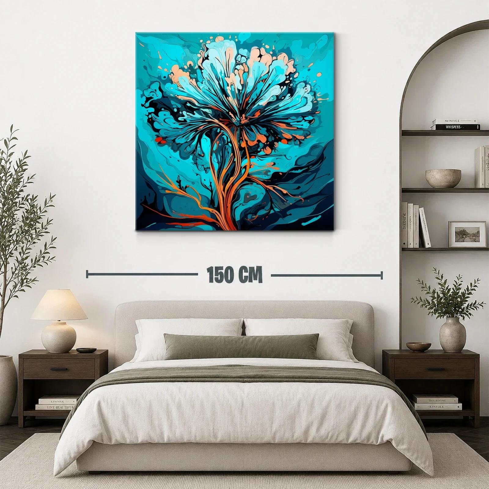 Flor abstracta vibrante en tonos turquesa y naranja cálido — miniatura 3