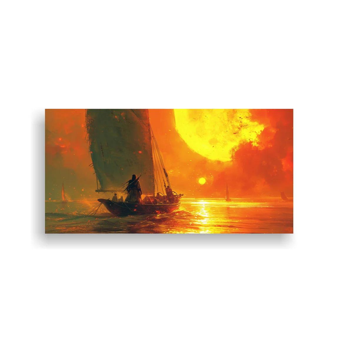 Cuadro velero al atardecer con sol enorme