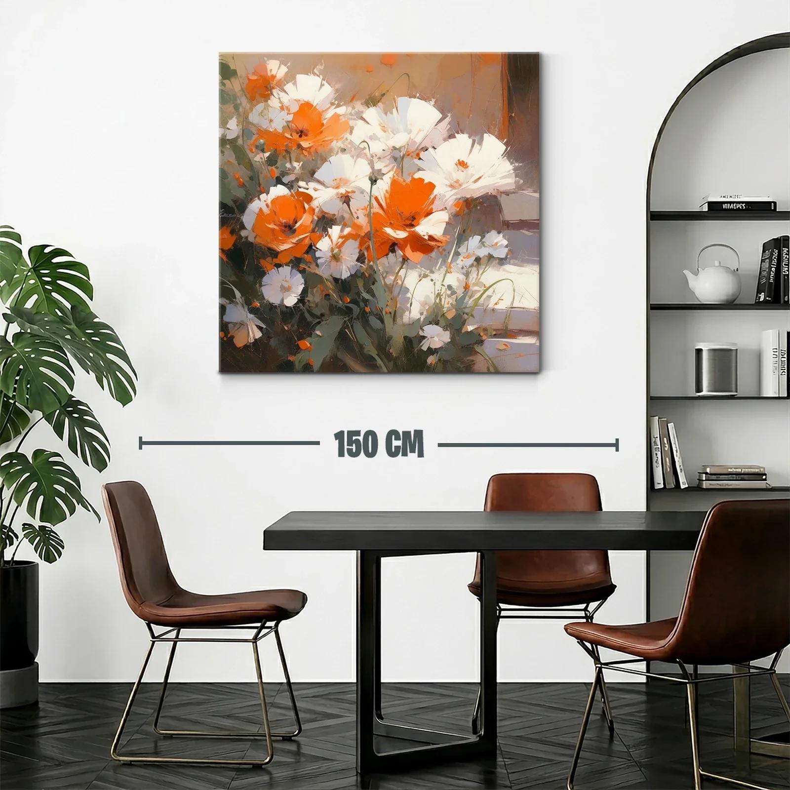 Cuadro de flores blancas y naranjas con estilo moderno — miniatura 2