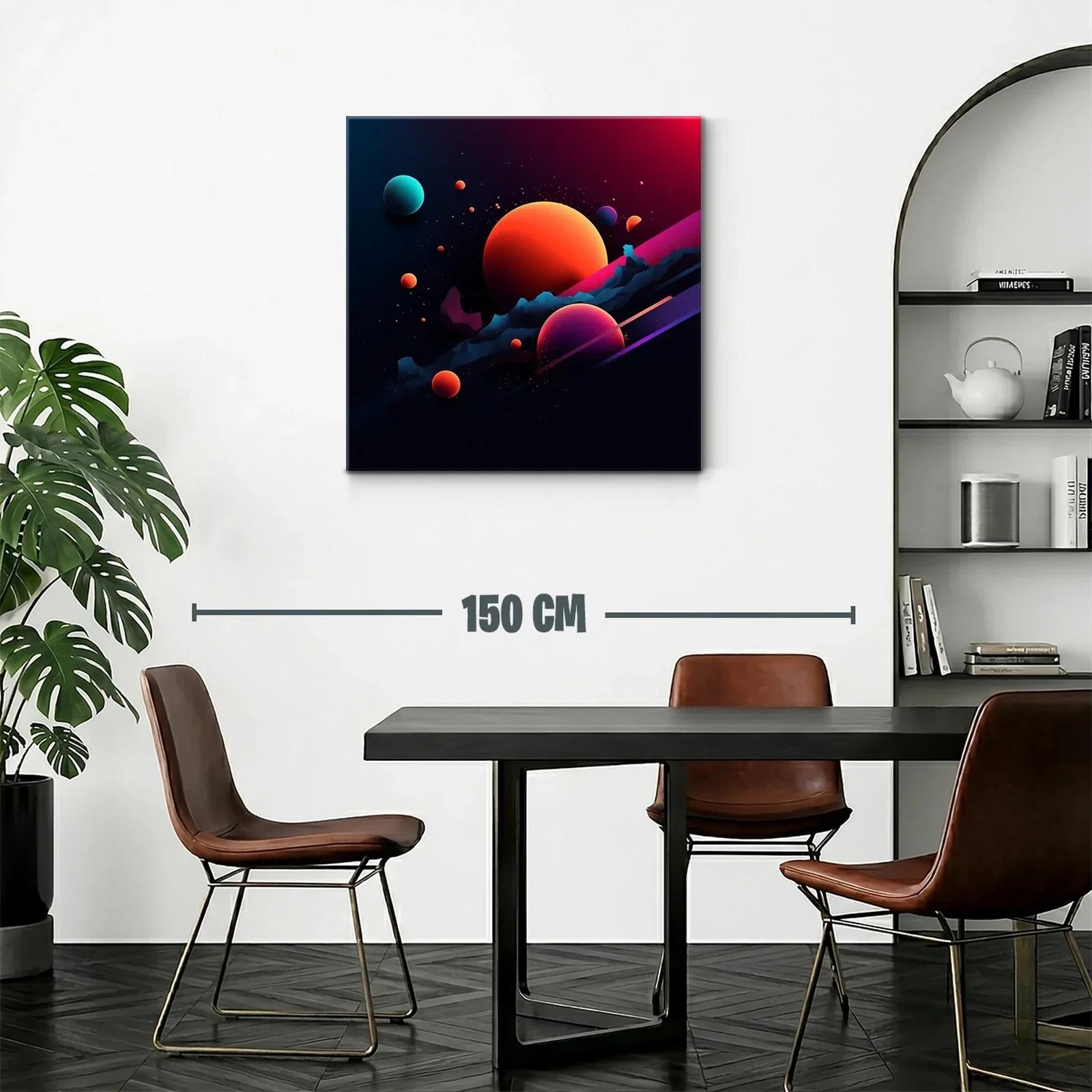 Cuadro abstracto con planetas vibrantes en espacio oscuro — miniatura 2
