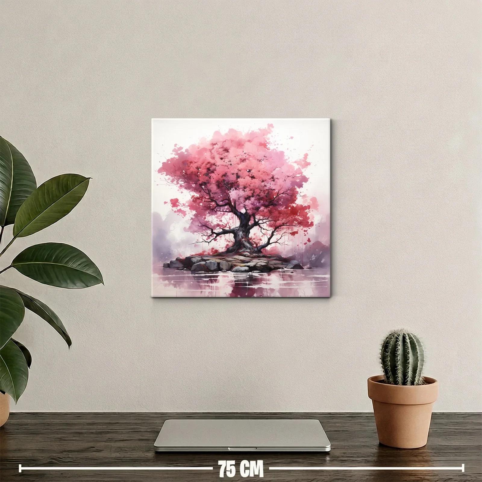 Árbol con Follaje Rosa en Isla Rocosa — miniatura 2