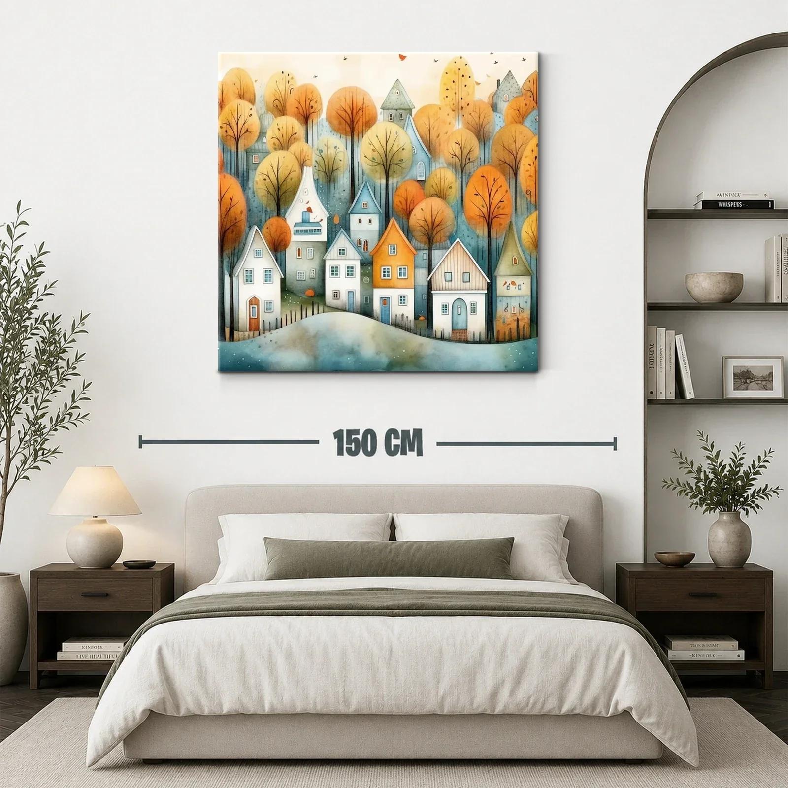 Paisaje encantador con casas y árboles en tonos otoñales — miniatura 3