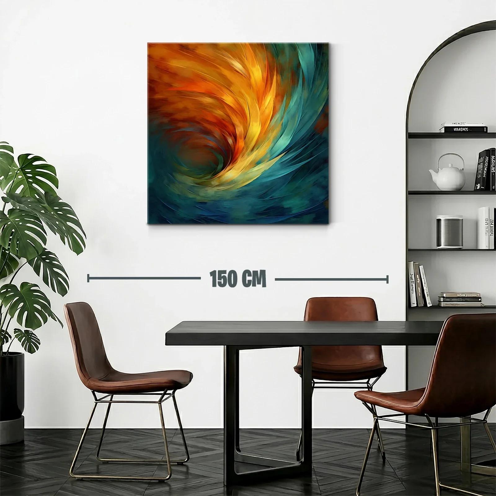 Cuadro abstracto remolino de tonos cálidos y fríos vibrantes — miniatura 2