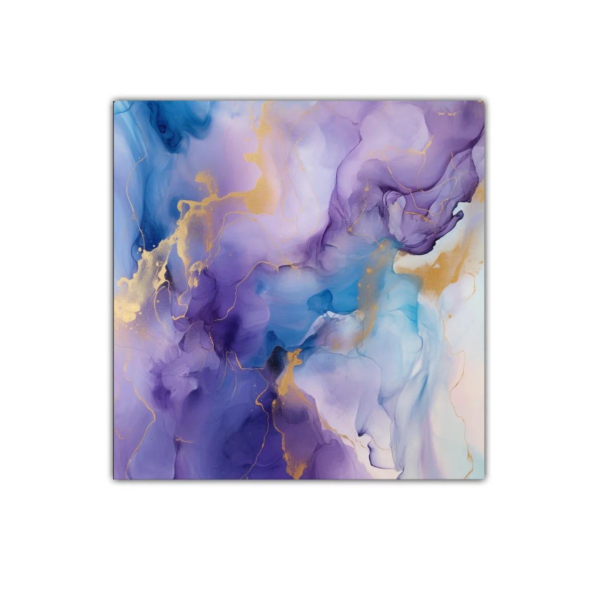 Cuadro abstracto en tonos violeta azul y dorado