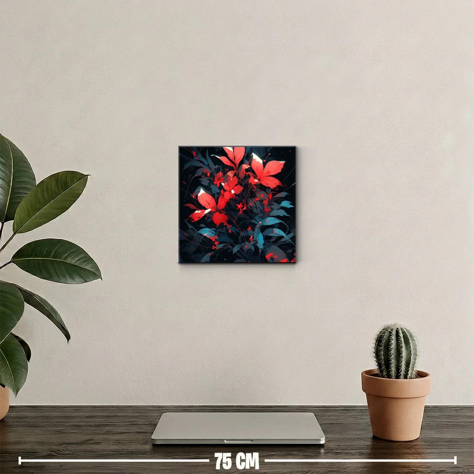 Cuadro decorativo de flores rojas sobre fondo oscuro elegante — miniatura 2
