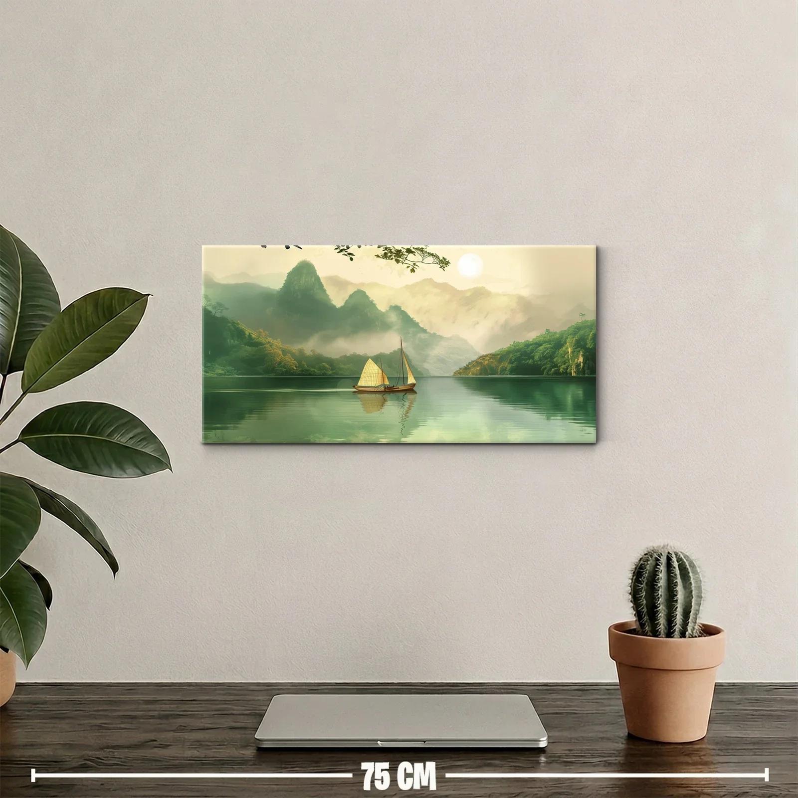 Cuadro velero en lago de montaña con dos velas — miniatura 2