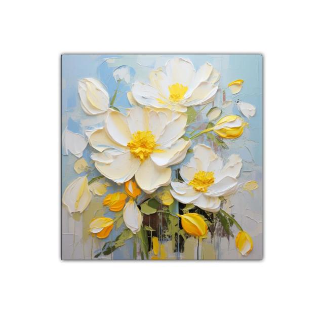 Cuadro decorativo con flores blancas y amarillas vibrantes