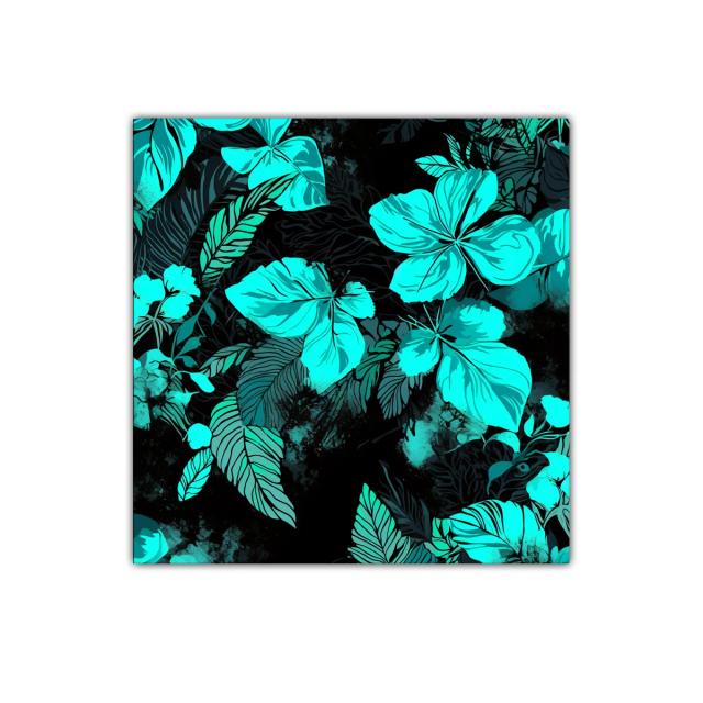 Cuadro decorativo con motivos florales en tonos turquesa y negro