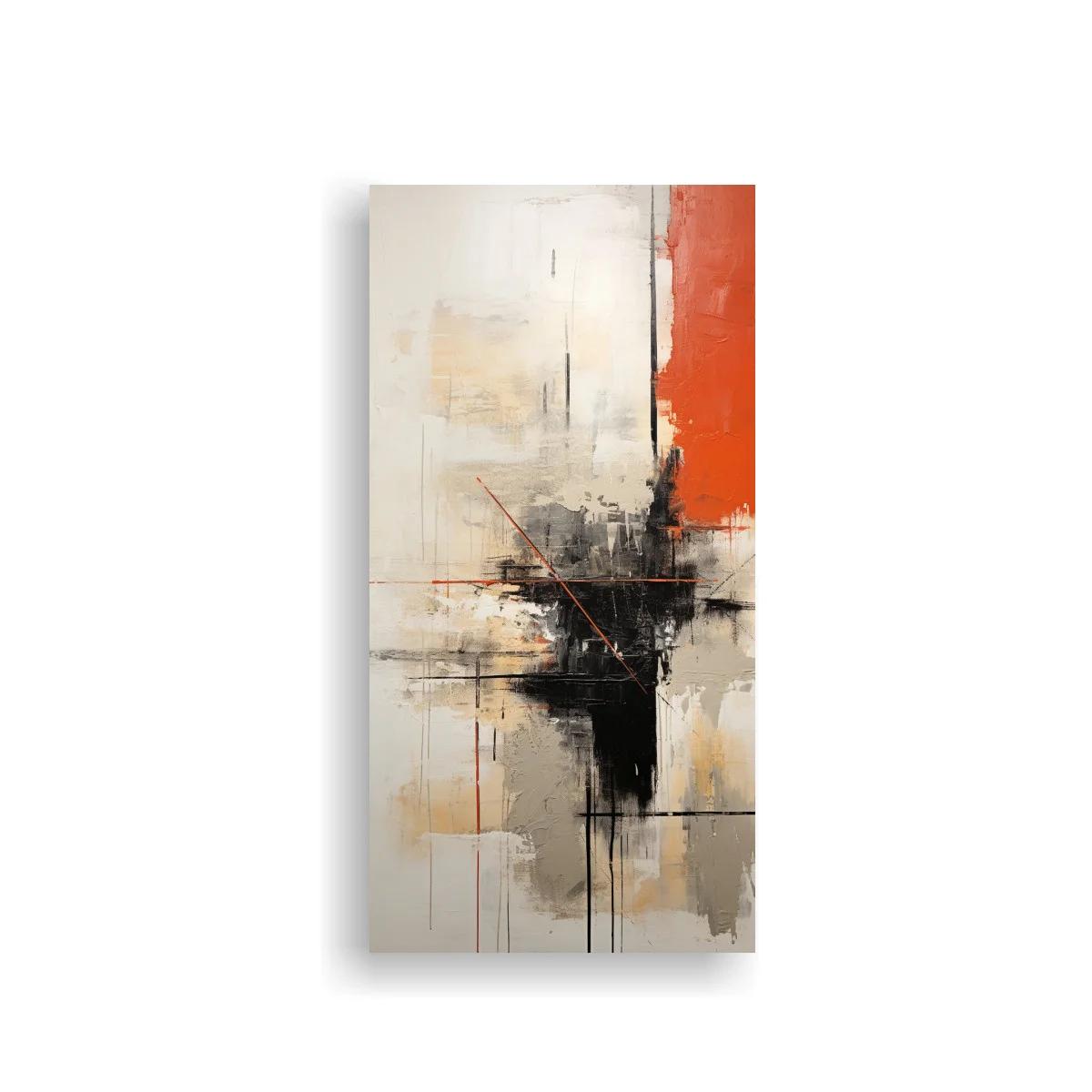 Cuadro abstracto con bloque naranja y masa negra — imagen principal